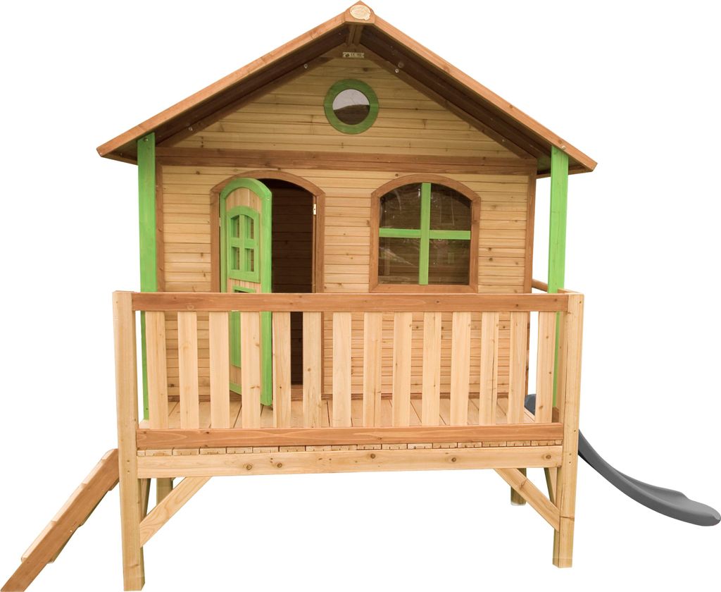 AXI Spielhaus Stef mit grauer Rutsche | Stelzenhaus in Braun & Grün aus Holz für Kinder | Spielturm für den Garten