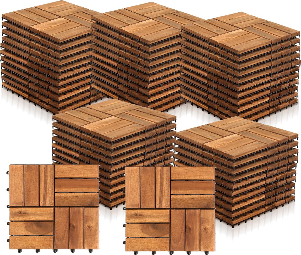 Jayseuw 2m²Holzfliesen Terrassenfliesen Holz Fliesen Mosaik 30x30 cm Balkonfliesen wetterfest aus Akazienholz mit Klicksystem für Terrasse Balkon...