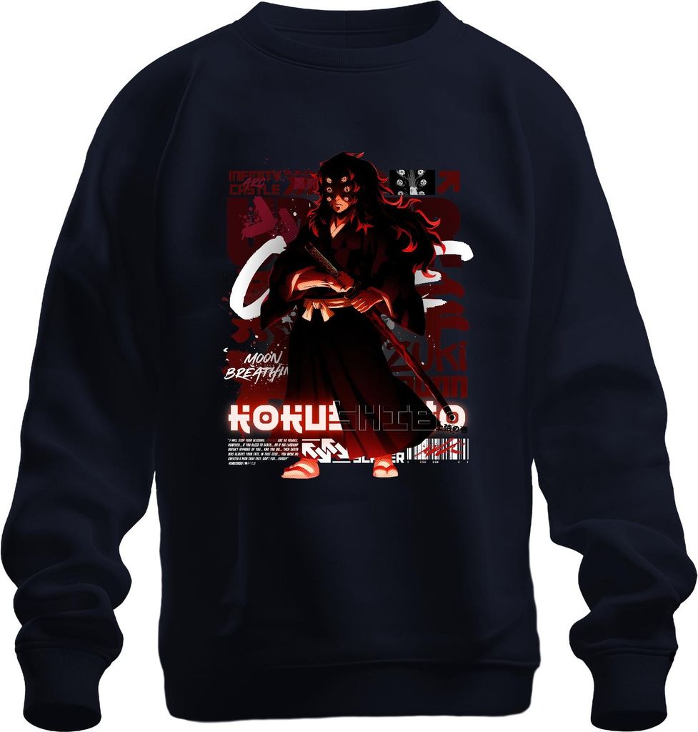 Kokushibo Moon Breathing Samurai Dämon Manga Geschenk Grunge Uni Sweatshirt Pullover, Navy, XL