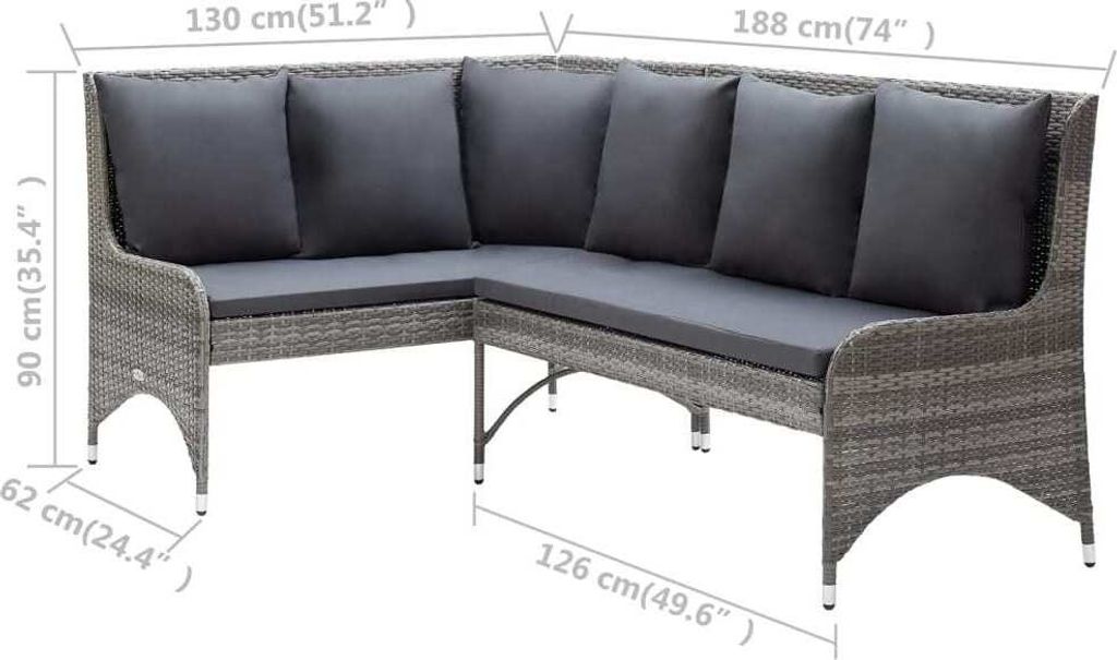 vidaXL Garten-Ecksofas 2 Stk. Poly Rattan Grau Produktbild 5