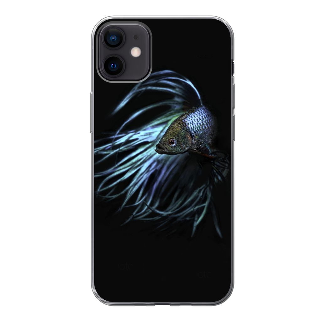 MuchoWow Handyhülle Schutzhülle Hülle für iPhone 12 mini Fisch - Schwanz - Schwarz Silikon Softcase Handy Hülle - Bild