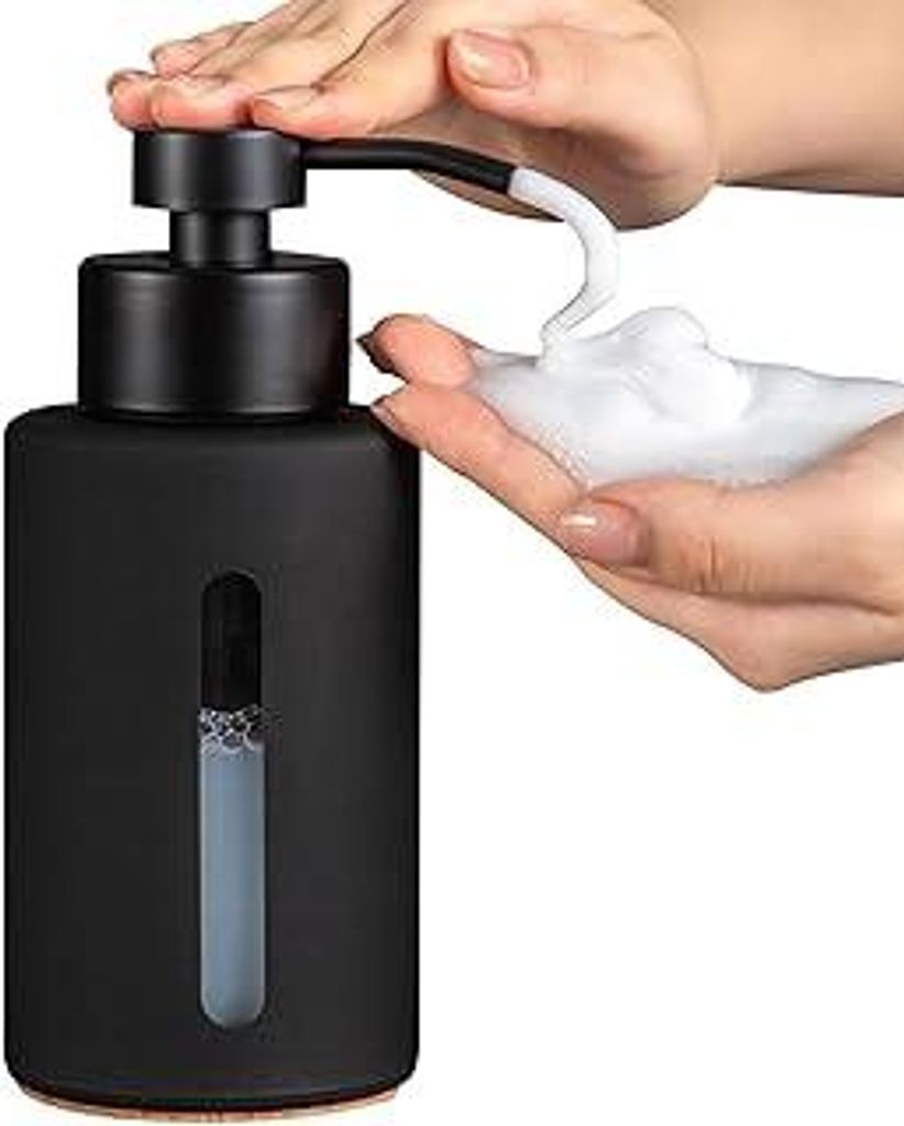 Enra Schwarzer Seifenschaumspender mit Fenster, 12oz Badezimmer Handseifenspender mit Edelstahl-Schaumpumpe, Moderne Nachfüllbare Flasche Aus Dick...