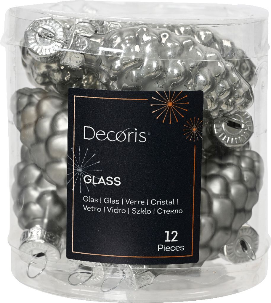 Christbaumschmuck Zapfen 6cm Glas 12 Stück - Marmorgrau Produktbild 