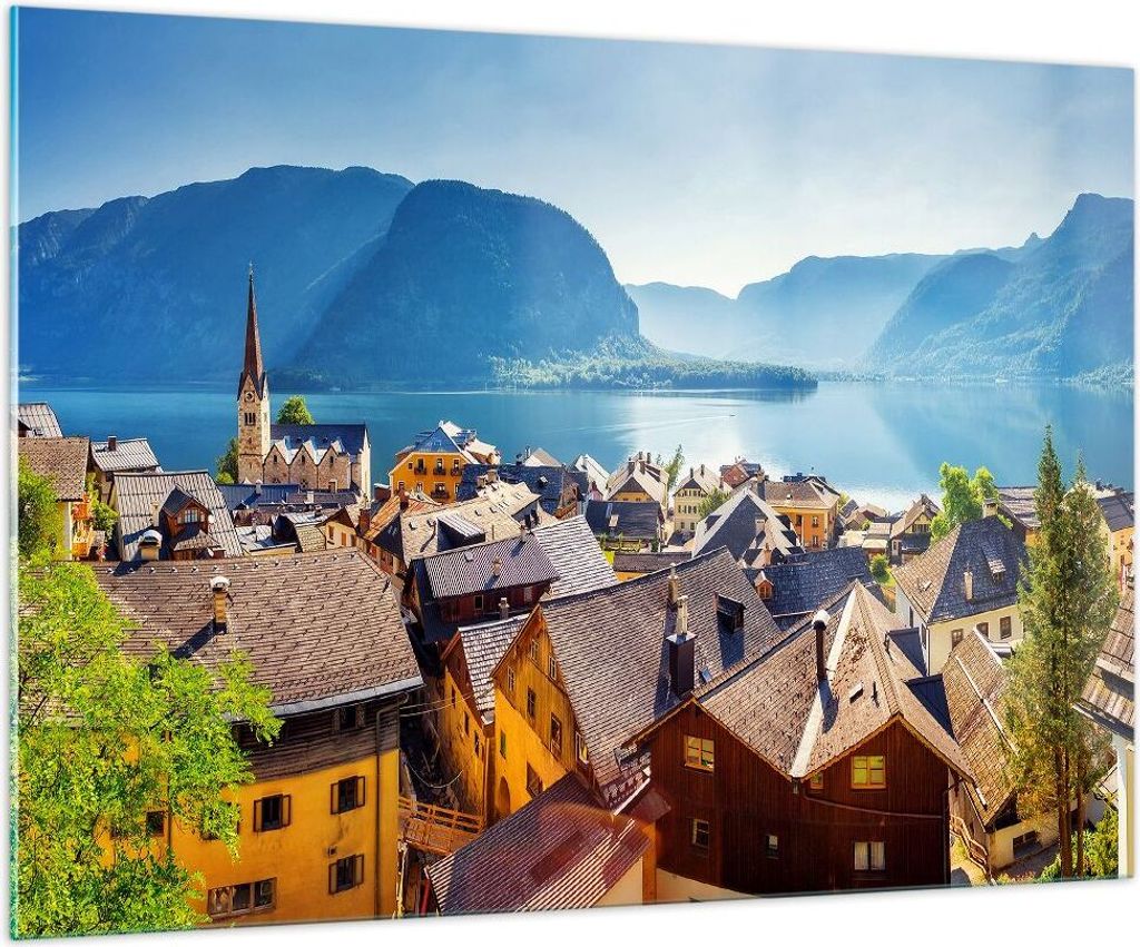 Bilder auf glas - Berge See Wasser - 100x70cm - Glasbilder - Wandbilder - Kunstdruck - zum Aufhängen bereit - Wanddekoration aus Glas - Glas Bilde...