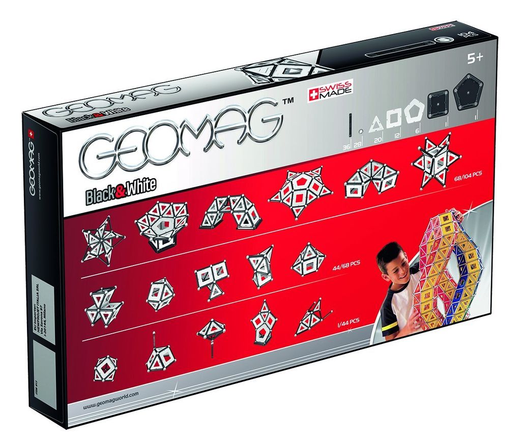 Geomag, Classic Black and White 013, Konstruktionsspielzeug 104-teilig mit Magneten