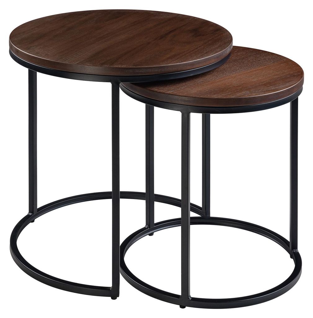 home24 Beistelltisch (2er-Set) - Walnuss / Schwarz Produktbild 