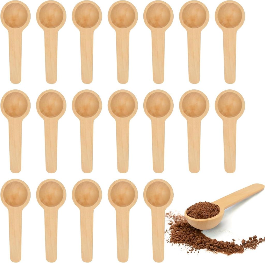 20 Stück Holzlöffel 6,8x2,5cm Runde Kleine Gewürzlöffel Mini Löffel mit Kurzem Griff Kochlöffel für Gewürze Honig Kaffee Salz Marmelade Zucker