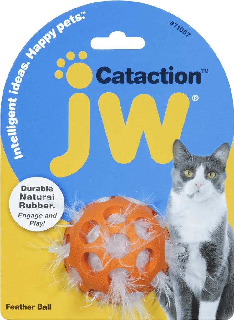 Palla di Piume JW Cataction - Gioco per Gatti in Gomma Naturale con Campanella