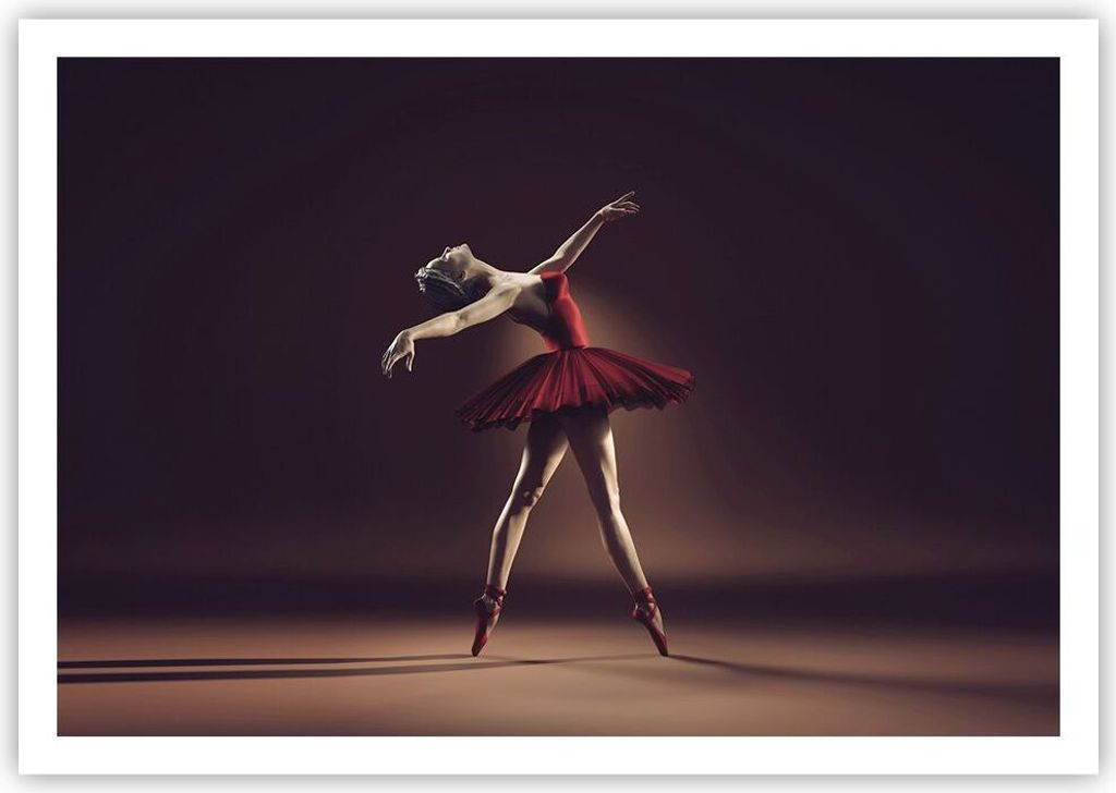Poster - Poster ohne Rahmen - Ballerina Rot Kleid - 100x70 cm - Wand Bild - Wanddeko - Wandbilder - Kunstposter - Wandposter - Bilder - Kunstdruck ...