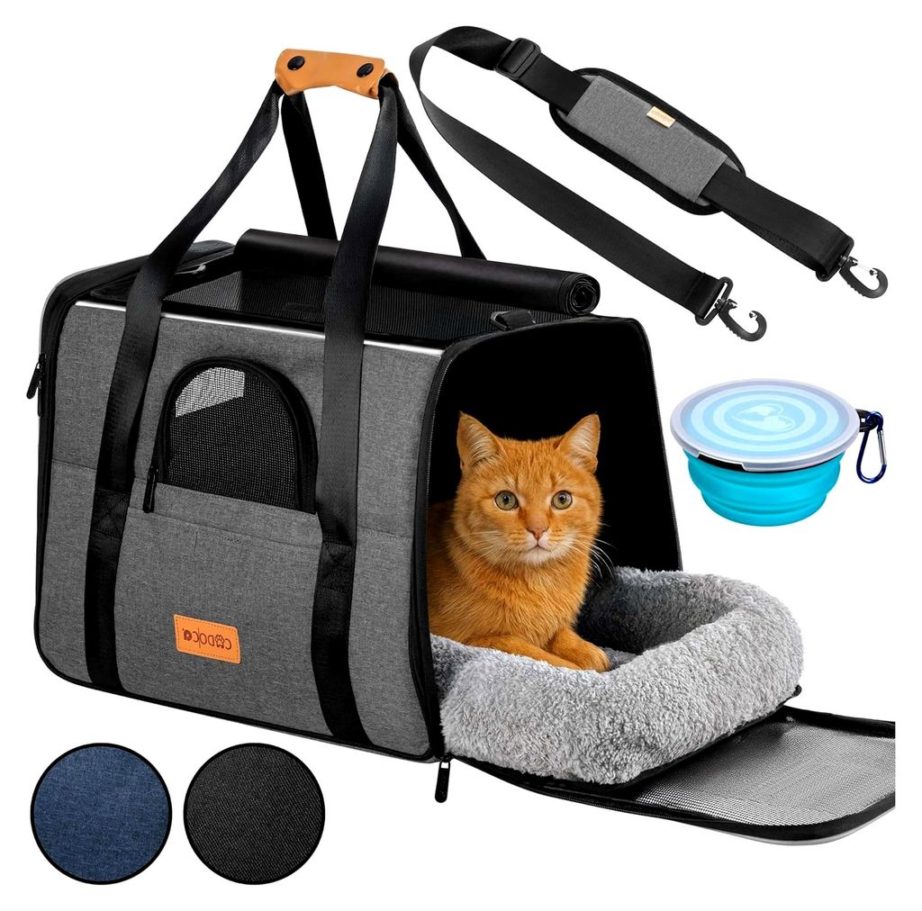 Faltbare Transportbox für Katzen bis 20kg mit Sonnen- und Regendach, Schultergurt und Napf, atmungsaktiv, komfortabel, Wendekissen, Haustiertraget...
