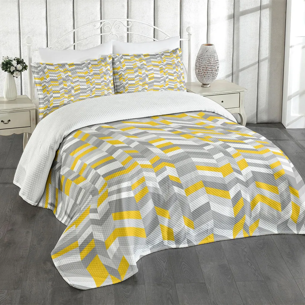 Set Copriletto ABAKUHAUS Grigio e Giallo 220x220 cm Vintage Anni '60