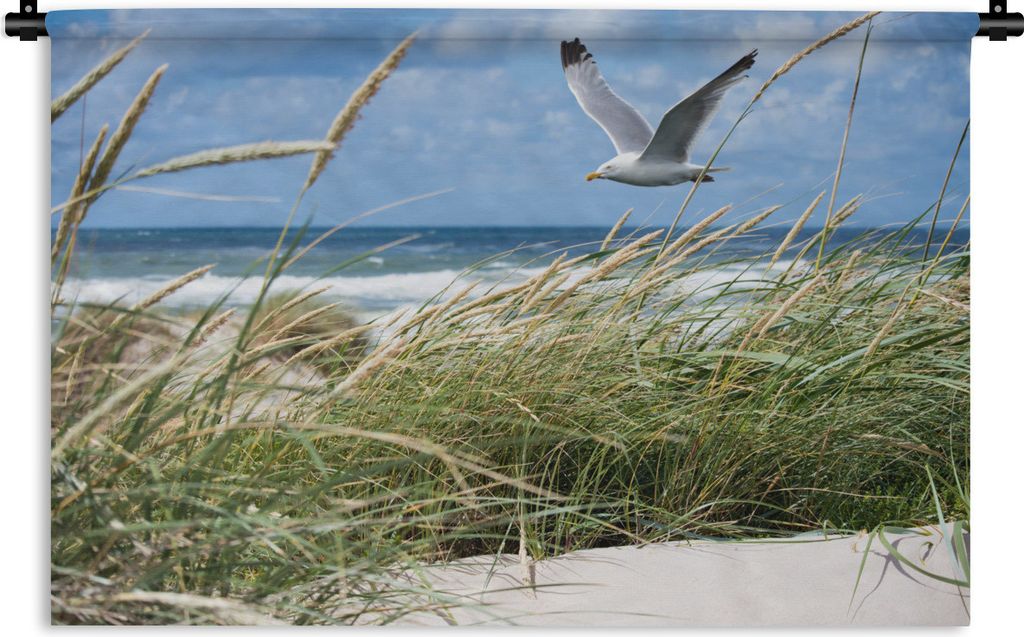 MuchoWow Wandteppich Wandbehang Strand - Vogel - Pflanzen 150x100 cm Tapisserie Dekoration Wandtuch - Waschbar - Tapisserien - Wand-Decke