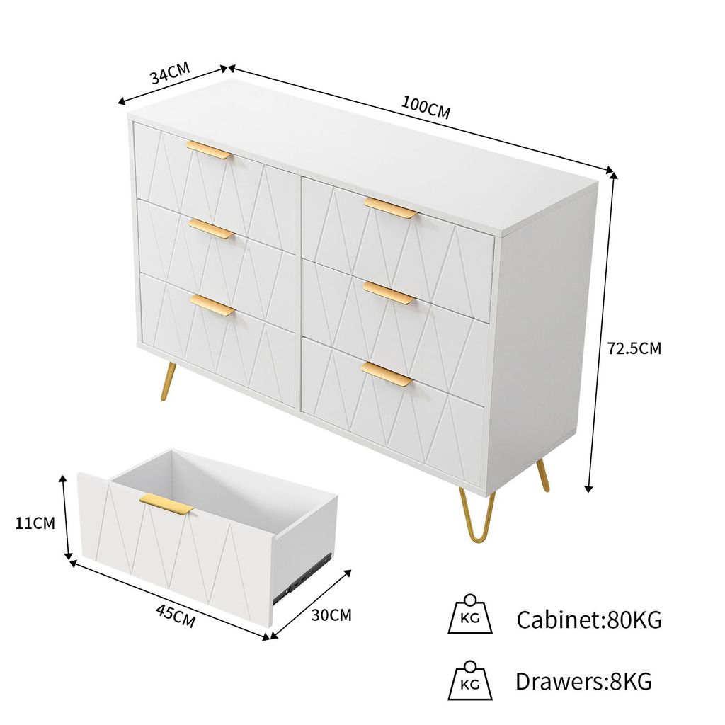 Cassettiera bianca con 6 cassetti, versatile credenza con Immagine del prodotto 