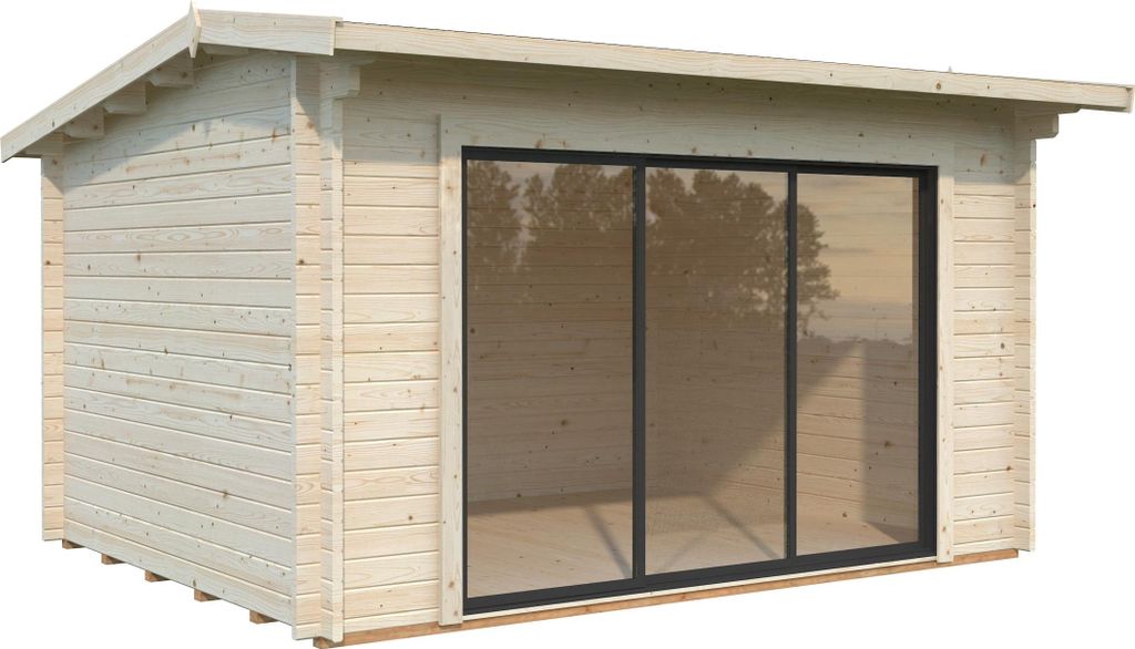 Palmako Gartenhaus Ines 11,1 m² mit Schiebetür - 44 mm Transparent tauchgrundiert