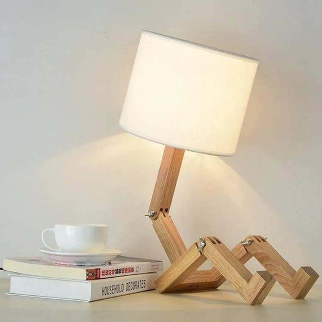 Lampe de table bois réglable avec abat-jour tissu E27 - Modèle Scandi L2