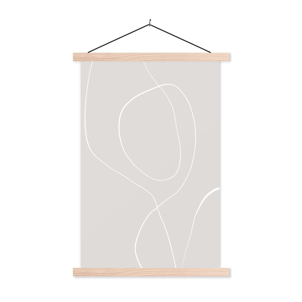 MuchoWow Textilposter Linienkunst - Abstrakt - Pastell 40x60 cm mit holzfarbenen Rahmen - Poster