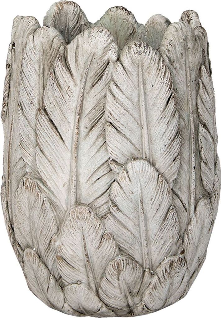 Clayre & Eef Blumentopf Ø 15x21 cm Grau Stein Federn
