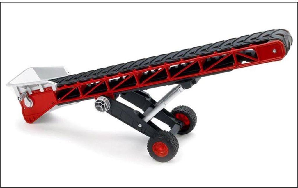 A toy conveyor belt trailer on a white background.