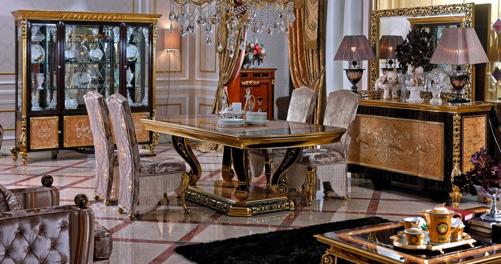 4 Stühle Set Esszimmer Designer Holz Stuhl Garnitur Antik Stil Barock Rokoko E61