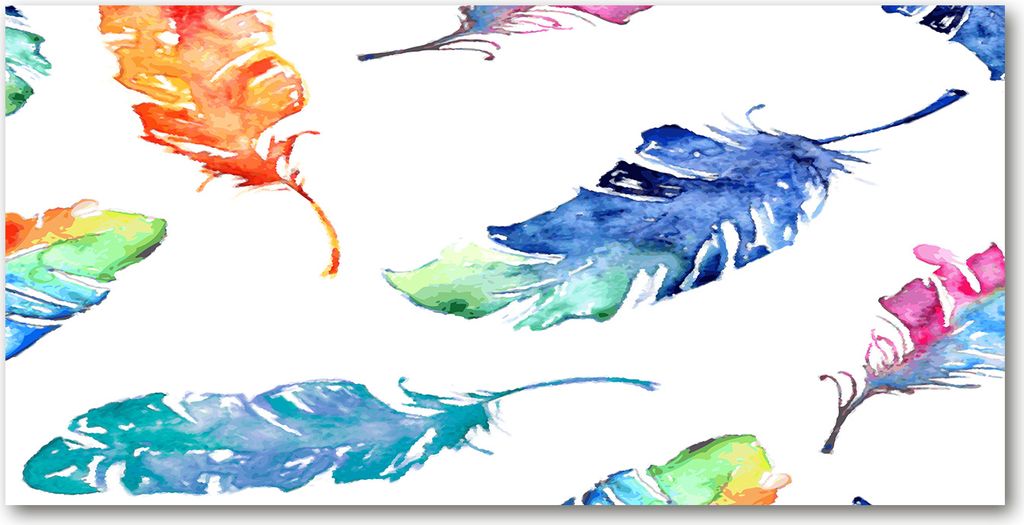 Tulup Glas-Bild - 100x50 -Wandkunst - Wandbild hinter gehärtetem Sicherheitsglas - Kunst: modern & klassisch - Bunte Federn - Mehrfarbig