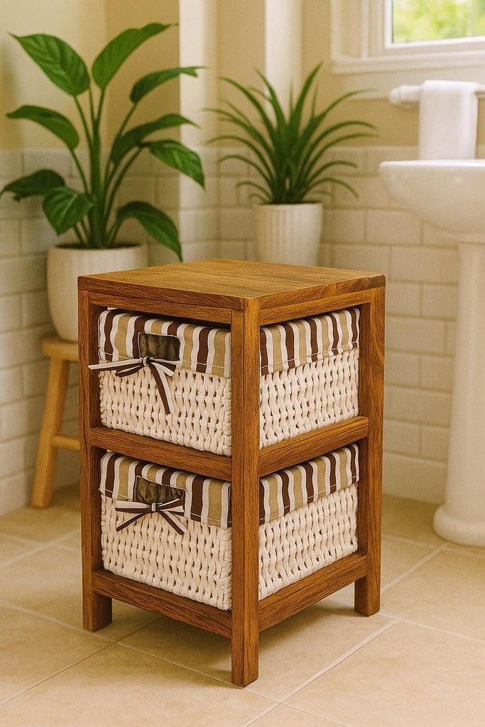 Holzregal Regal mit Maisstrohkörben Paulownia-Holz dunkel