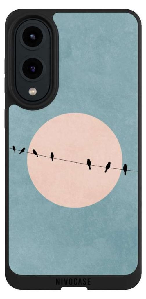 NIVOCASE Handyhülle für Samsung Galaxy S25 Edge Hülle NIVOpure Case Schwarz Mond Vogel türkis