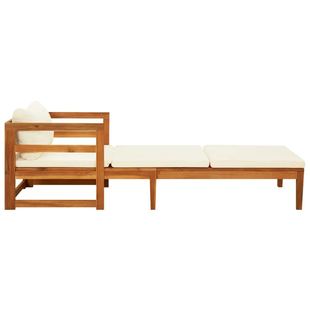 Bain de soleil acacia massif avec coussins moelleux blanc crème Luxe