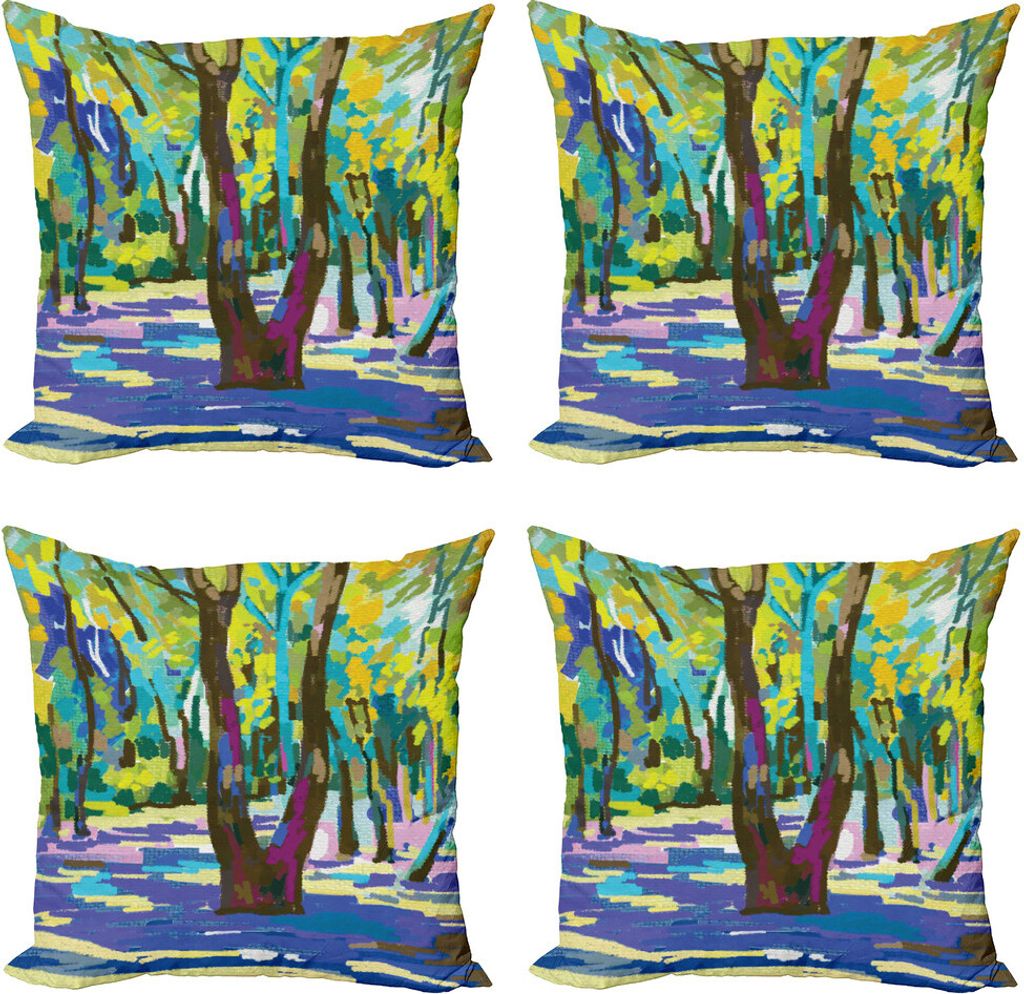 ABAKUHAUS Kunst Kissenbezug Set (4 Stück), Vibrant Wald-Baum-Blätter, Moderner Doppelseitiger Digitaldruck, 60 cm x 60 cm, Mehrfarbig