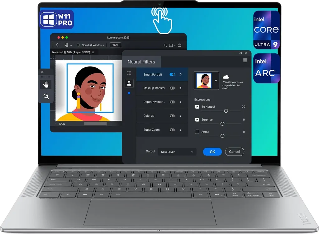Lenovo Yoga Pro 7i Aura Edition AI Laptop, Core Ultra 9 285H, 14.5" 3K (3000x1876) OLED Touchscreen Display, Integrated Intel Arc 140T GPU, Deutsches 
