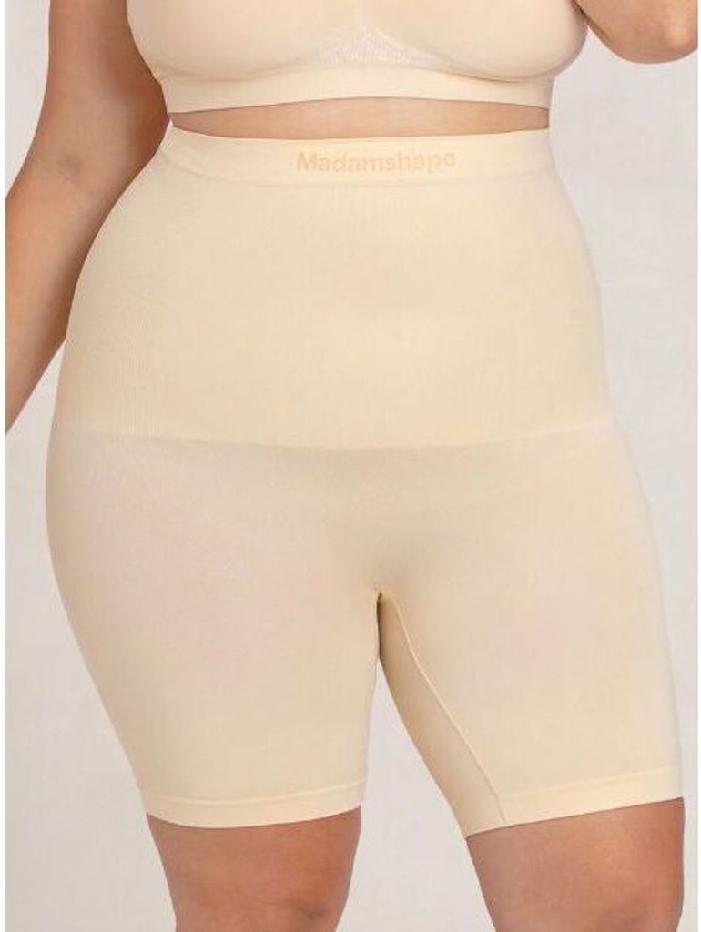Damen Figurformende Atmungsaktive Shape-Shorts aus Nylon mit hoher Taille, Größe XS/S, Elastische Sport-Shorts mit Silikonband - SHAPEFY Beige