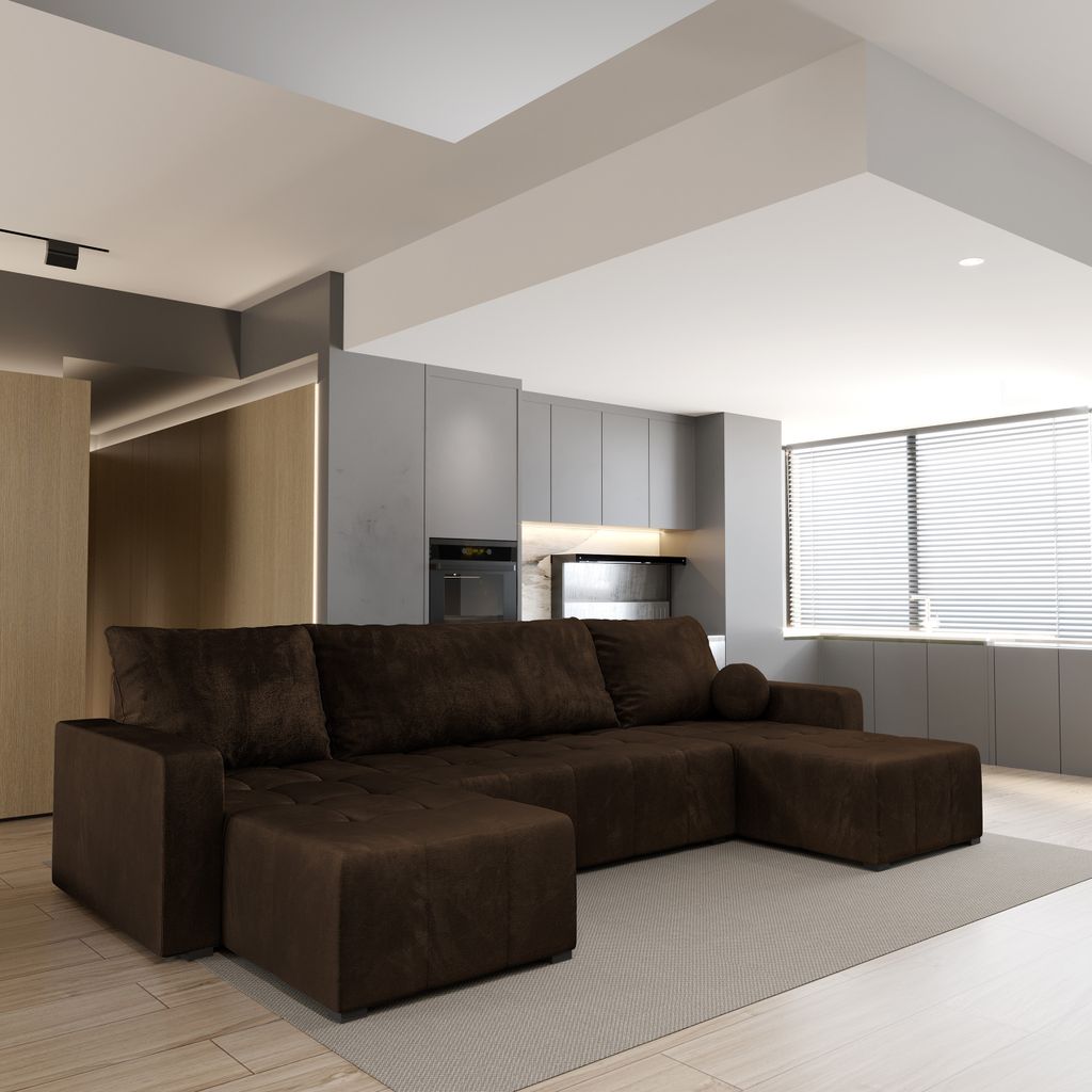 Masseno Ecksofa TOLARI mit Schlaffunktion U-Form, Sofa mit Bettkasten, Wohnzimmersofa, Couch, Soffa, Bettsofa, Couchgarnitur- Braun, KRONOS 06