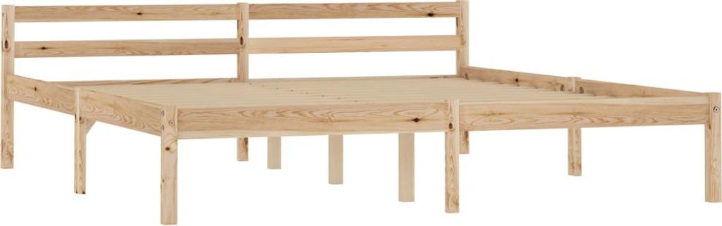A wooden bed frame with a slatted headboard and footboard, shown from a side angle against a white background.