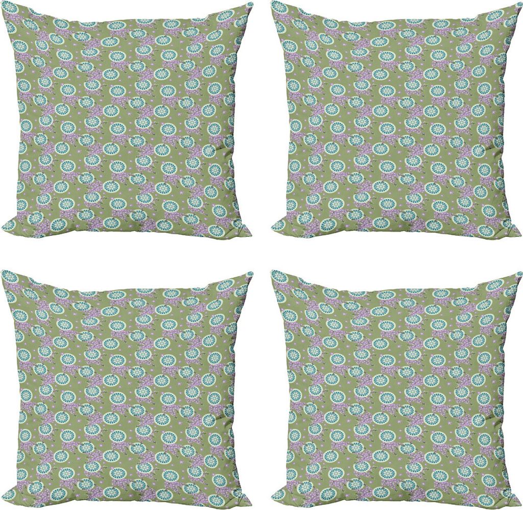 ABAKUHAUS Blumen Kissenbezug Set (4 Stück), Aufwändige Round Spring Flower, Moderner Doppelseitiger Digitaldruck, 60 cm x 60 cm, Olivgrün Flieder