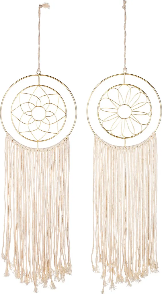Gilde Traumfänger Boho Créme et Or en Métal L 80 cm - Lot de 2 Pièces 62136