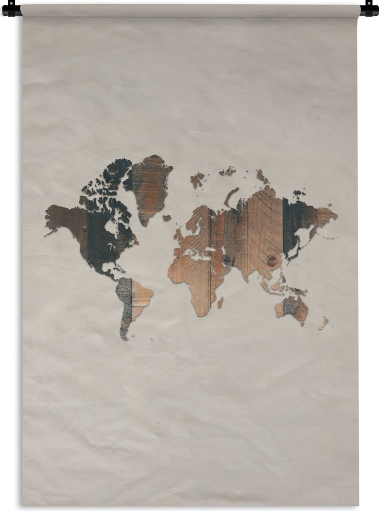MuchoWow Wandteppich Wandbehang Weltkarte - Holzbrett - braun 120x180 cm Tapisserie Dekoration Wandtuch - Schlafzimmer - Dekorationen für das Haus