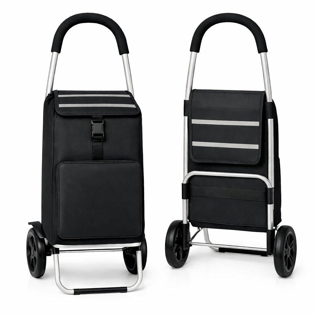 BigDean Einkaufstrolley klappbar 56L mit separatem Kühlfach 5L – Einkaufsroller mit abnehmbarer, regenfester Tasche und großen Rädern