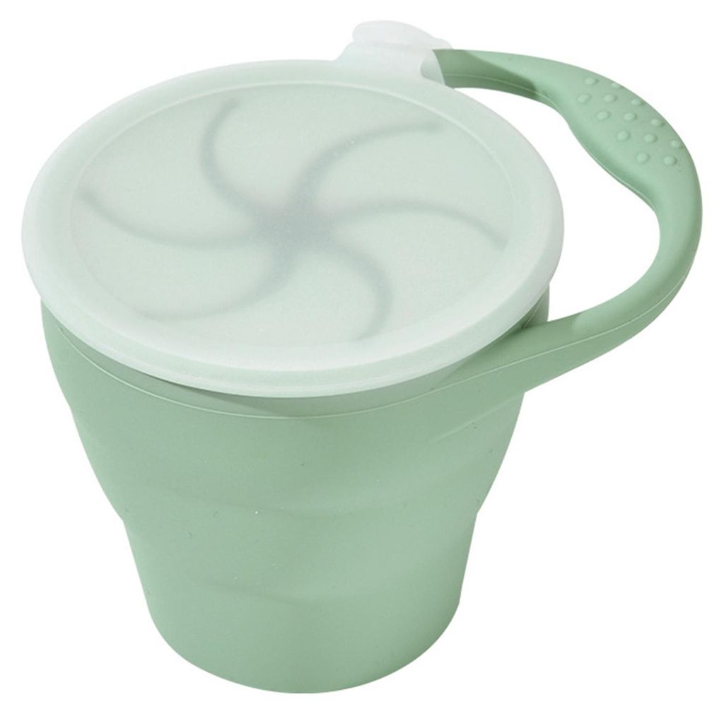 Snackbecher aus weichem Silikon mit Trennwand, 350 ml Fassungsvermögen, auslaufsicher, faltbar, tragbar, mikrowellengeeignet, ideal für Kinder, O...