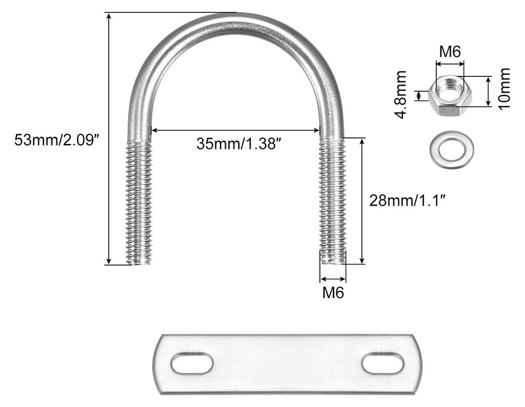 2 Stš¹ck Runde U Bolzen M6x1.0 Bš¹gelschraube 35mm x 53mm U Schrauben mit Mutter Platte 304 Edelstahl Rundstahlbš¹gel zum Befestigen Kabel Ro...