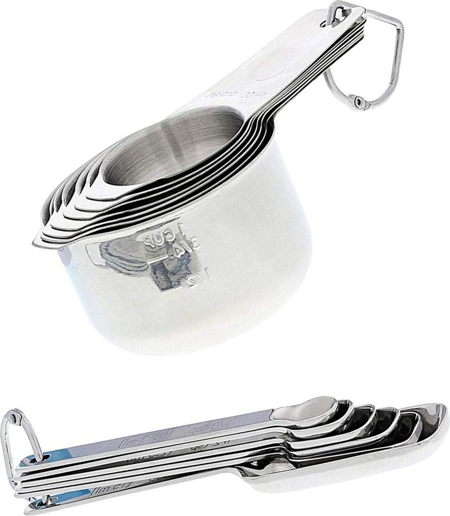 Messbecher und Messlöffel. Messbecher und -löffel aus Edelstahl, 13er-Set, komplettes Messlöffel- und Messbecher-Set