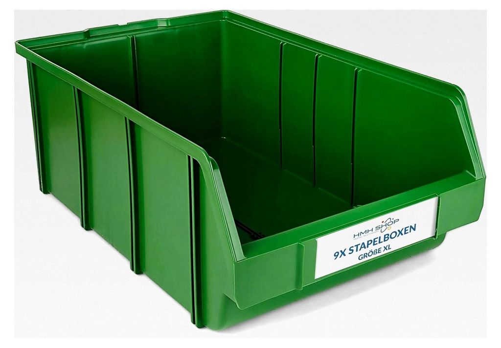 9 Stapelboxen Größe XL für Werkstatt, Garage und Keller, Sichtlagerboxen 489x304x185mm, Lagerboxen in Grün, Sichtlagerkästen für Kleinteile A...