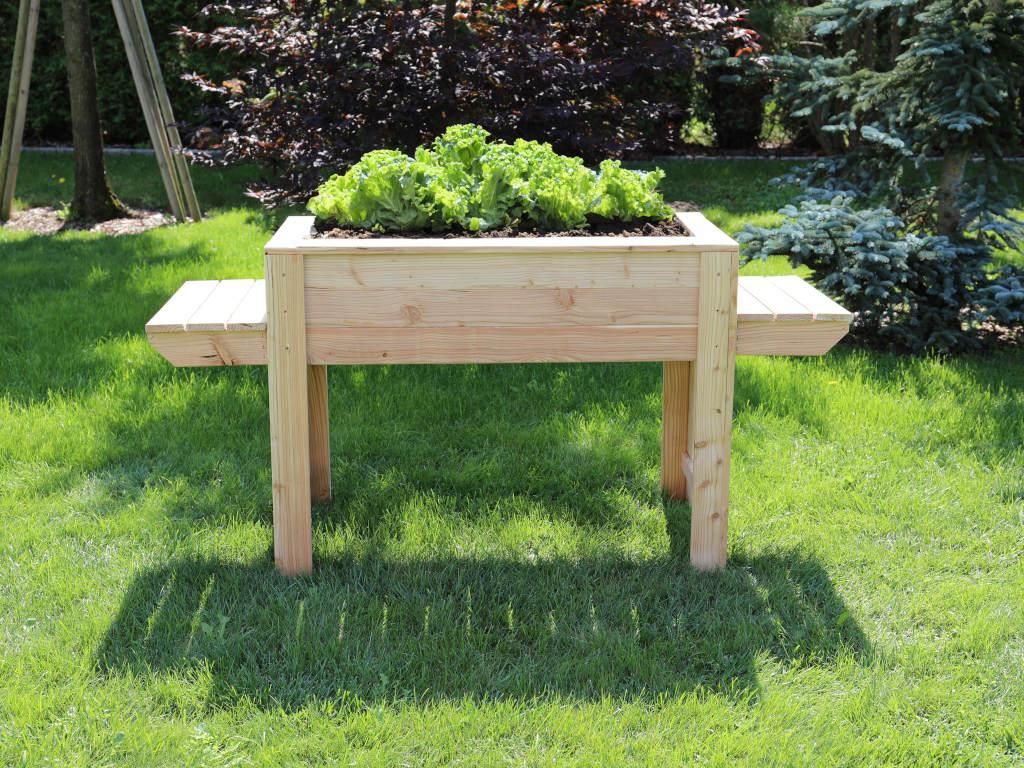 Belladoor Naturbelassen 72 cm Hochbeet aus Lärche, Vormontiert Vorgebohrt mit Ablageflächen, Pflanzkasten mit Folie und Gestell, Arbeitshöhe fü...