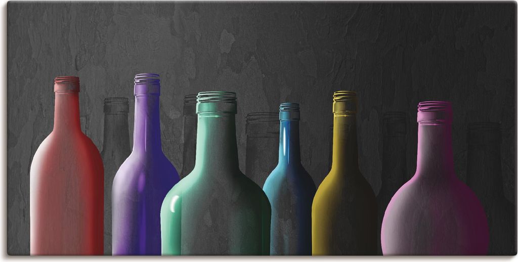 ARTland Leinwandbild Bunte Glasflaschen Größe: 40x20 cm