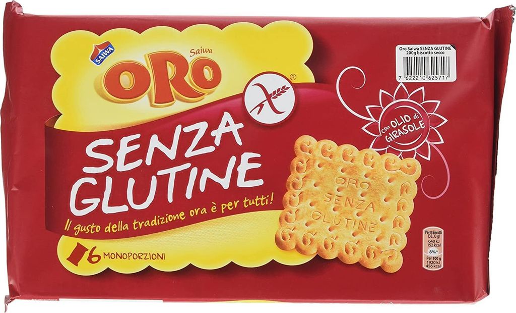 6x Oro Saiwa senza glutine Biscuits Gluten Free 200g + Italian Gourmet polpa 400g
