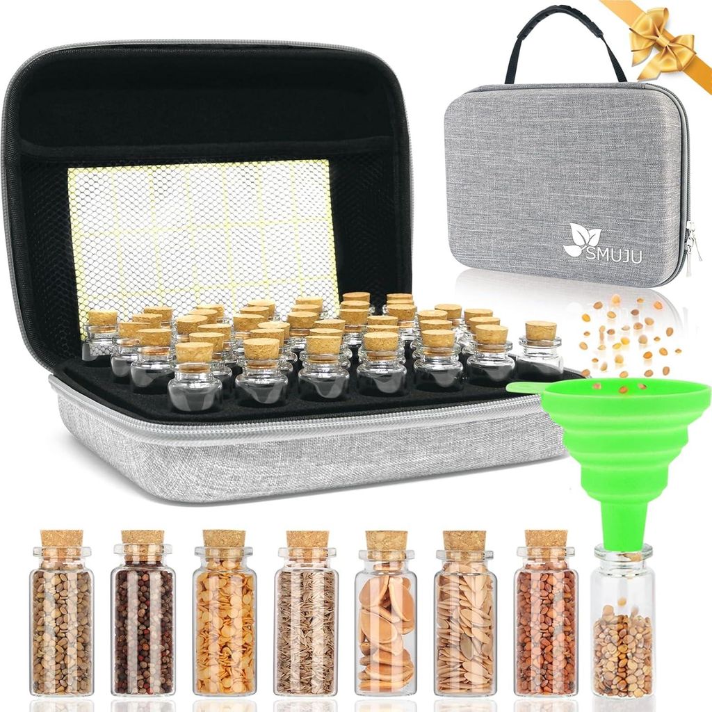 【40 Slots】Saatgut Aufbewahrungsbox, Lagerung von Saatgut, Saatgut Aufbewahrung mit Etiketten Aufklebern und Trichter, Samen Organizer, Seed Sto...