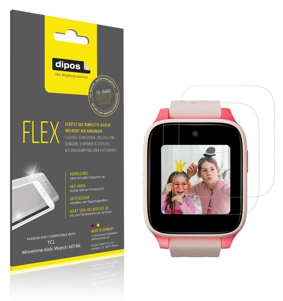 2x Schutzfolie für TCL Movetime Kids Watch MT46 Folie, 100% Displayabdeckung, dipos Flex