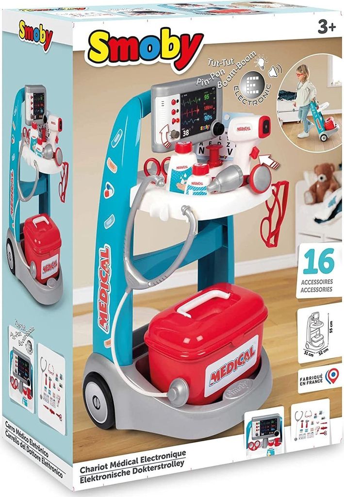 SMOBY Elektroniczny Wózek Medyczny Lekarski 16 akcesoriów Zdjęcie produktu 