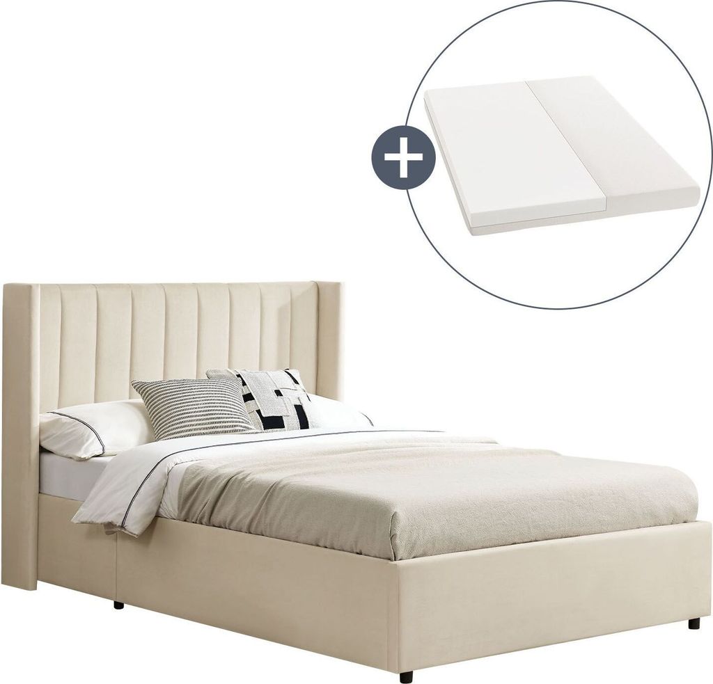 Juskys Polsterbett Savona 120x200 cm mit Matratze - Bett mit Stauraum, Samt-Bezug - Bettgestell aus Holz, bis 250 kg, großes Kopfteil - Dunkelgrau