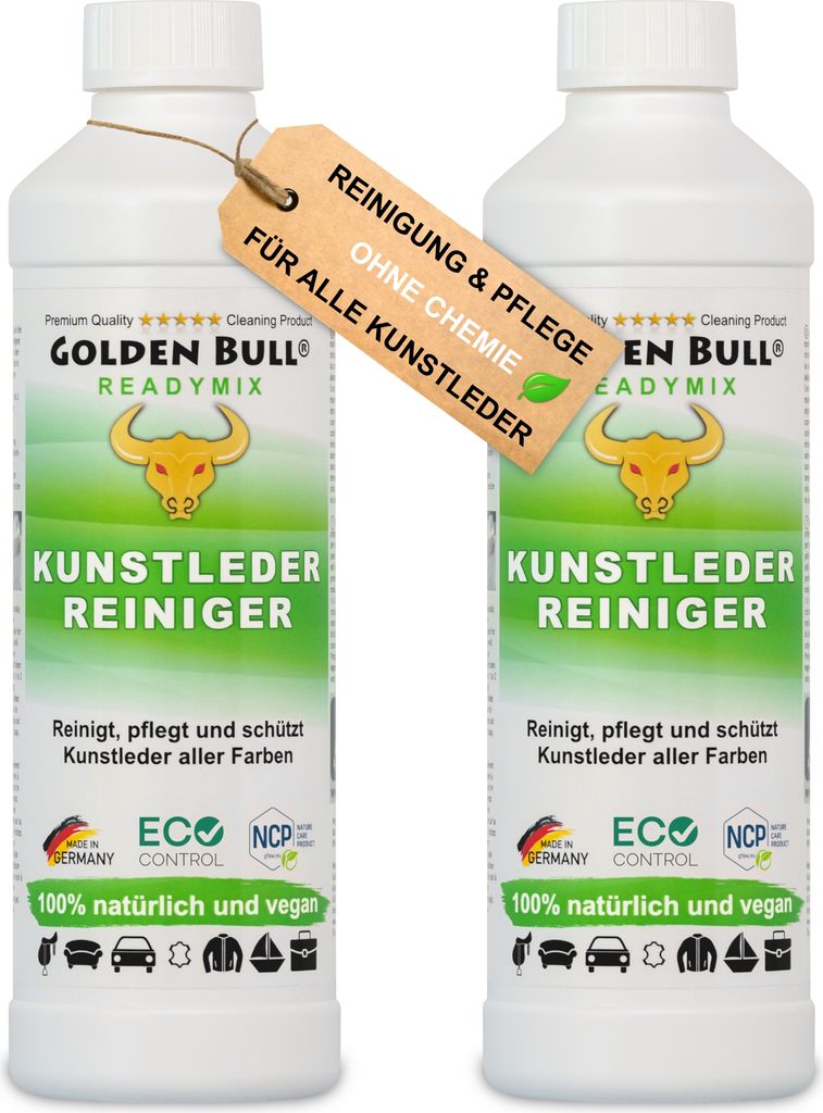 Golden Bull Kunstleder Reiniger & Kunstleder Pflege 2x500ml - Natürlicher Kunstlederreiniger für Auto, Sofa & Couch Reinigung