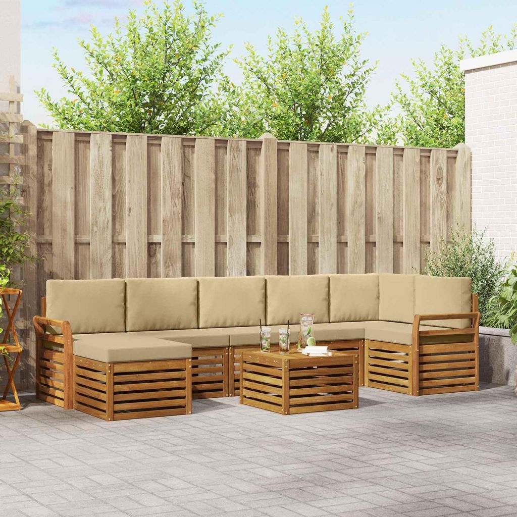 "Seasonal Sale"Sofagarnitur - CLORIS - Balkonmöbe/Sitzgruppe - 8 pcs - Moderne Design - Natur und Beige Massivholz Akazie - Gartensofas DEMöbel28...