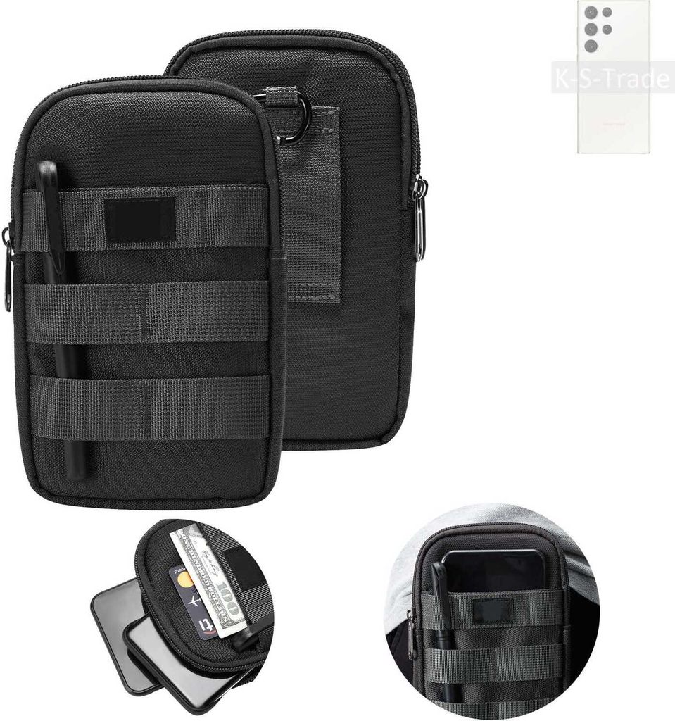 K-S-Trade Holster Gürtel Tasche kompatibel mit Samsung Galaxy S23 Ultra Handy Tasche Schutz Hülle dunkel-grau viele Fächer, 1x